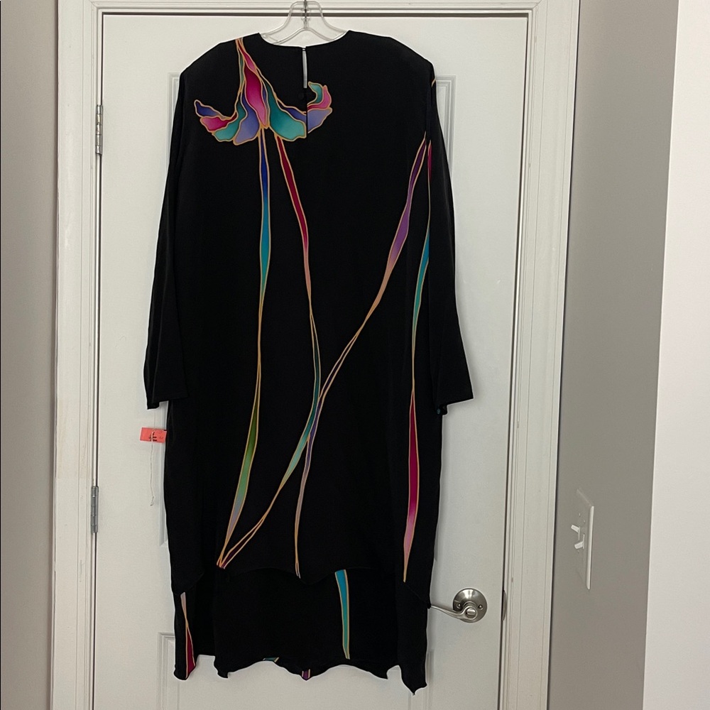 Yolanda Lorente Hand Painted 100% Silk Vintage Dress Size 2X Wearable Art - Picture 7 of 11
